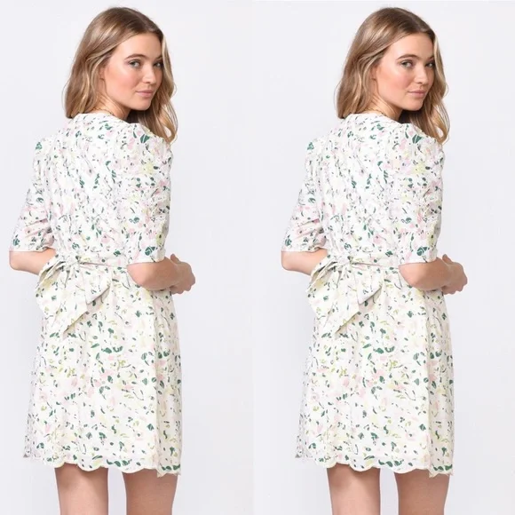 NWT Adelyn Rae Denise Cotton Eyelet Floral Puff Sleeve Mini Dress, Pink - Picture 4 of 6